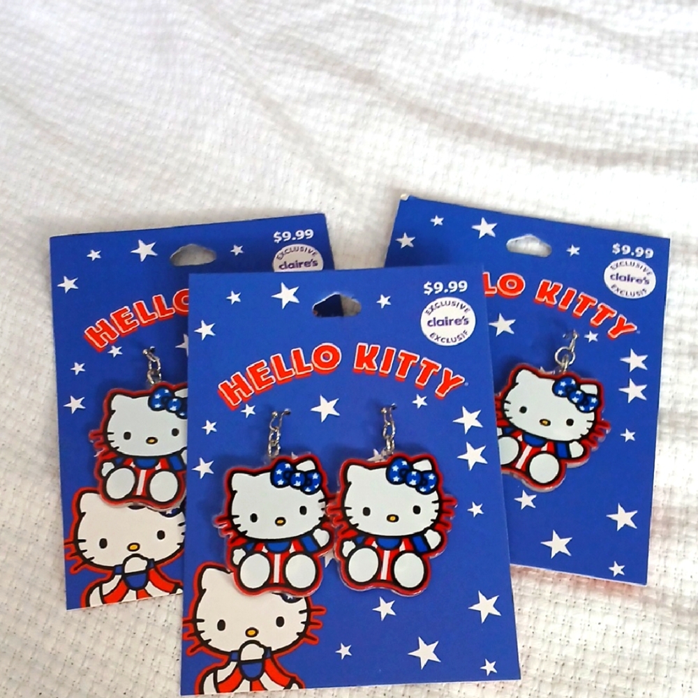 Patriotic Hello Kitty Earrings with Blue Bow Lot